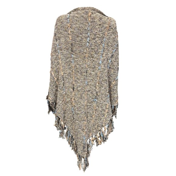 Chicos Open Front Knit Poncho w/ Fringe Hem Multicolor Womens OSFM - Picture 2 of 7